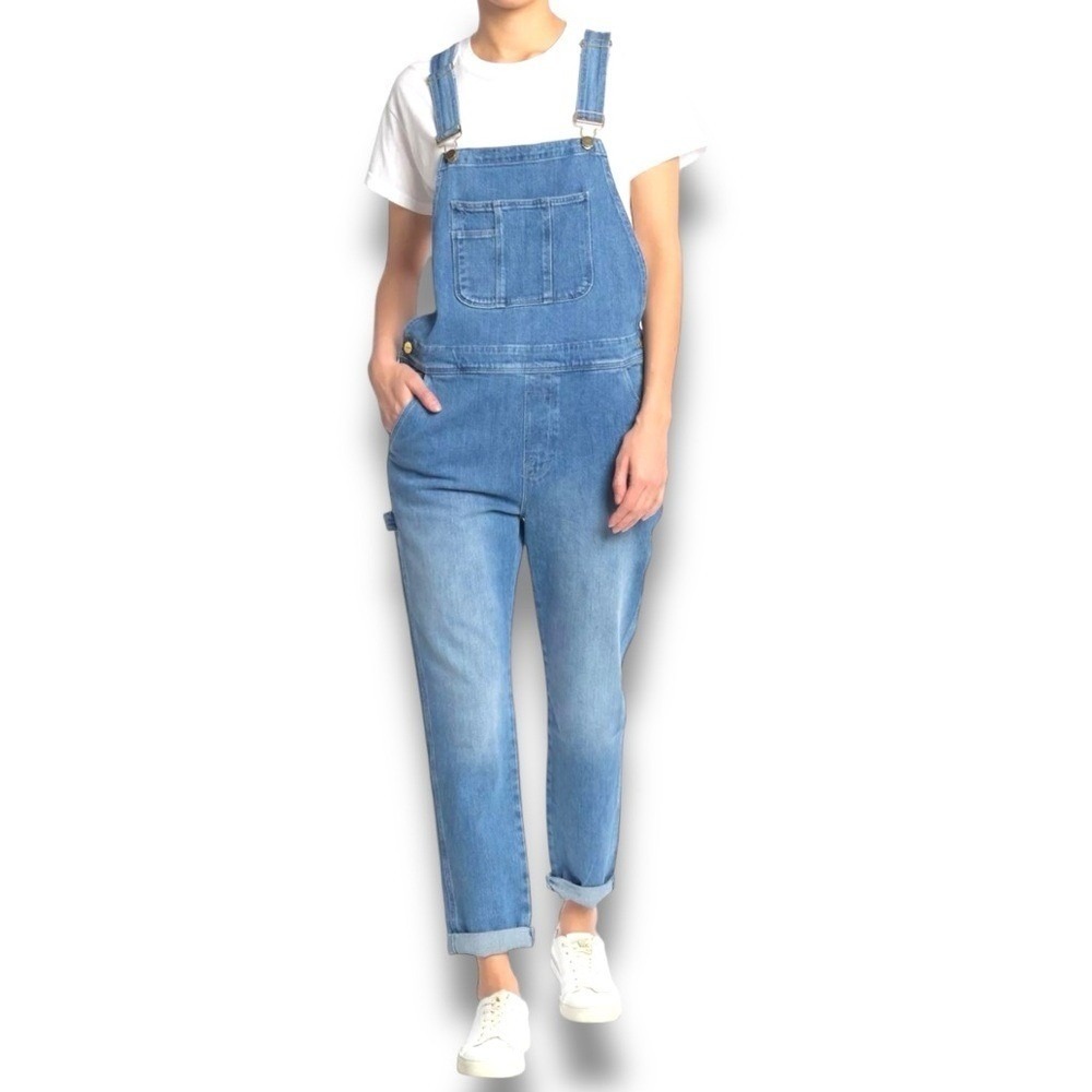 Frame Denim Distressed Le Garcon Crop Boyfriend Medium Wash Overalls Size XS